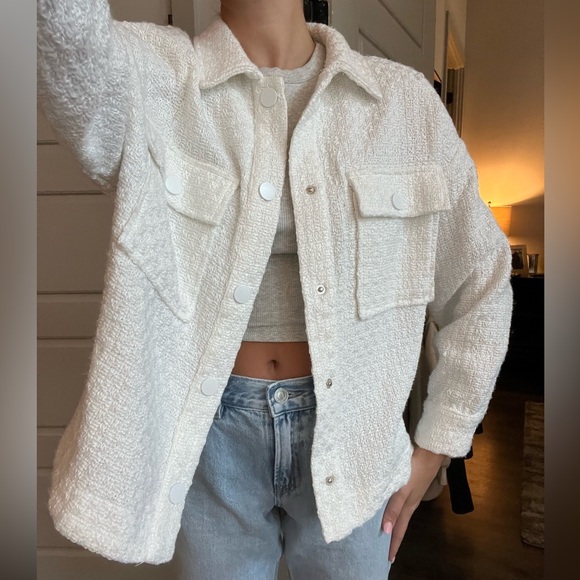 vestique Jackets & Blazers - Vestique Tweed Lightweight White Shacket